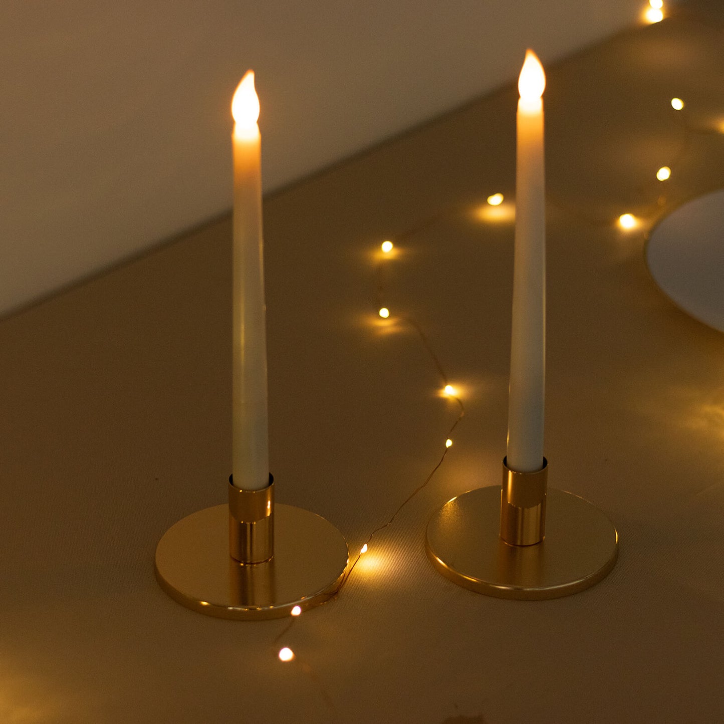 2 Pack Short Gold Metal Candle Stick Stands with Round Disc Base, Vintage Retro Style Taper Candle Holders - 4"x2"