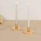 2 Pack Short Gold Metal Candle Stick Stands with Round Disc Base, Vintage Retro Style Taper Candle Holders - 4"x2"