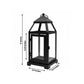 11" Black Metal Candle Lantern with Glass Panels - Decorative Vintage Lantern Centerpiece with Top H