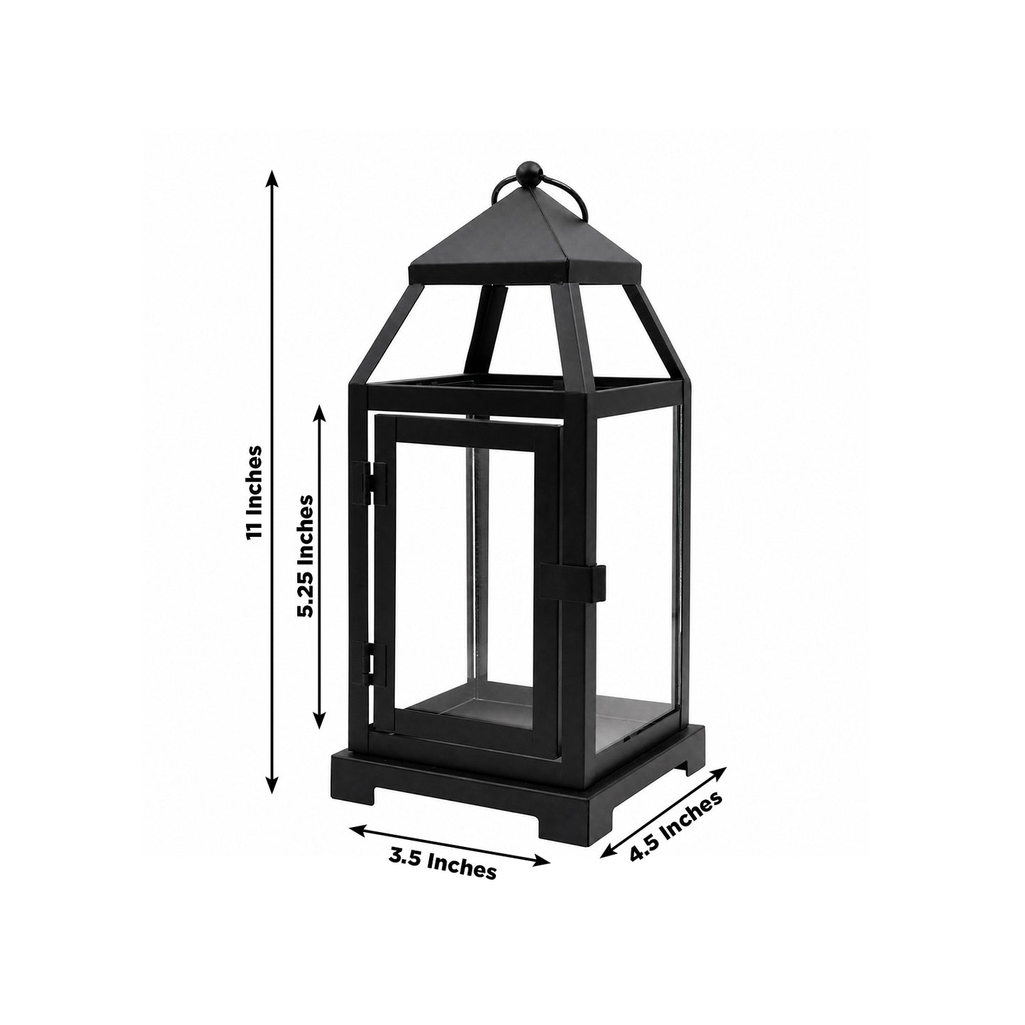 11" Black Metal Candle Lantern with Glass Panels - Decorative Vintage Lantern Centerpiece with Top H