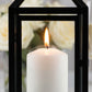 11" Black Metal Candle Lantern with Glass Panels - Decorative Vintage Lantern Centerpiece with Top H