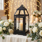 11" Black Metal Candle Lantern with Glass Panels - Decorative Vintage Lantern Centerpiece with Top H