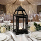 11" Black Metal Candle Lantern with Glass Panels - Decorative Vintage Lantern Centerpiece with Top H