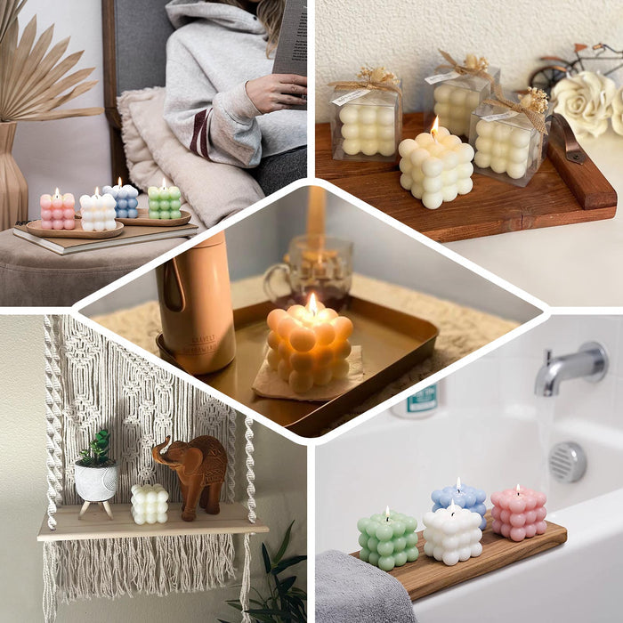 2 Pack | 2" White Bubble Cube Decorative Paraffin Wax Candle Set, Unscented Long Burning Pillar Candle Gift