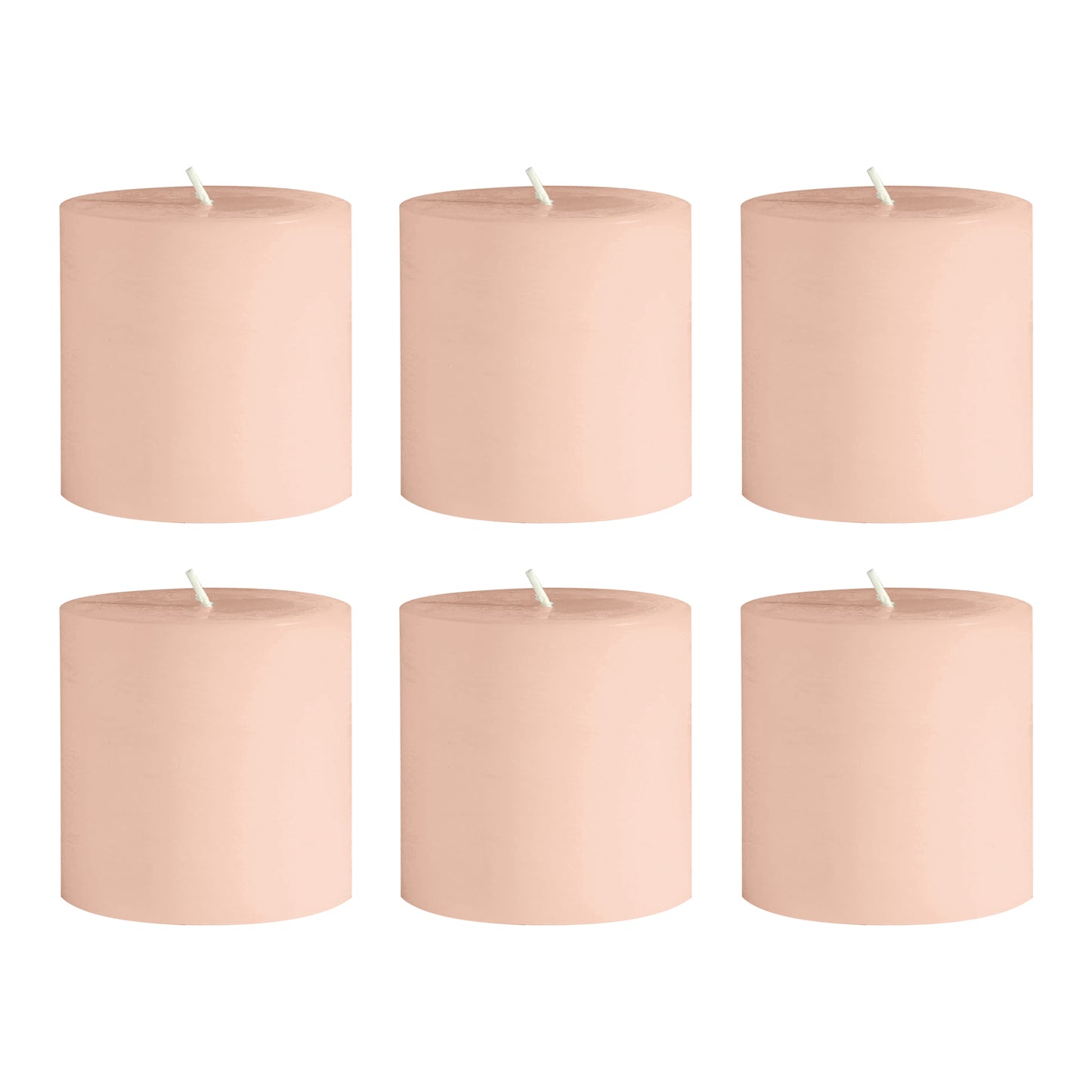 6-Pack Unscented Dripless Pillar Candles – 3"x3" Blush Paraffin Wax with Smokeless Cotton Wicks, Clean & Long-Lasting 30-Hour Burn