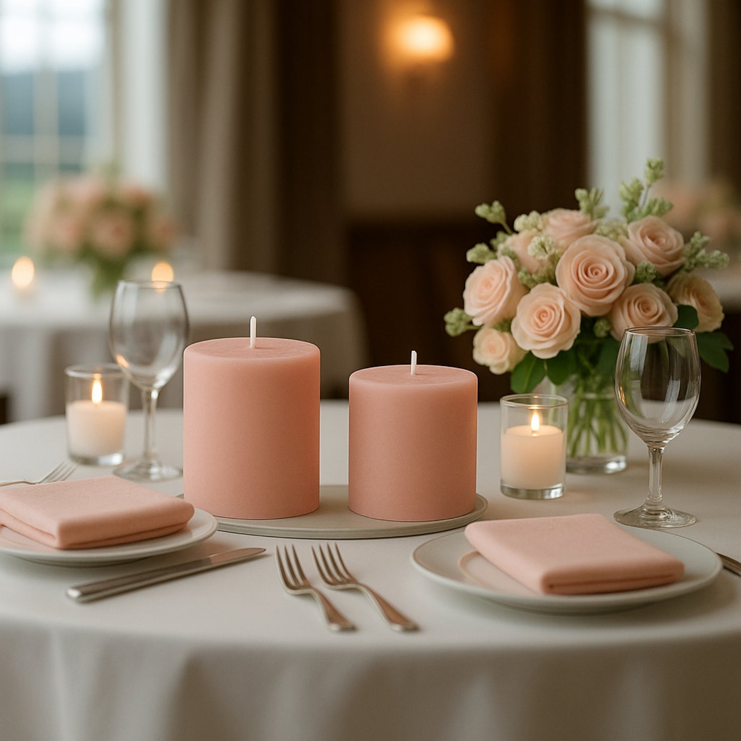 6-Pack Unscented Dripless Pillar Candles – 3"x3" Blush Paraffin Wax with Smokeless Cotton Wicks, Clean & Long-Lasting 30-Hour Burn