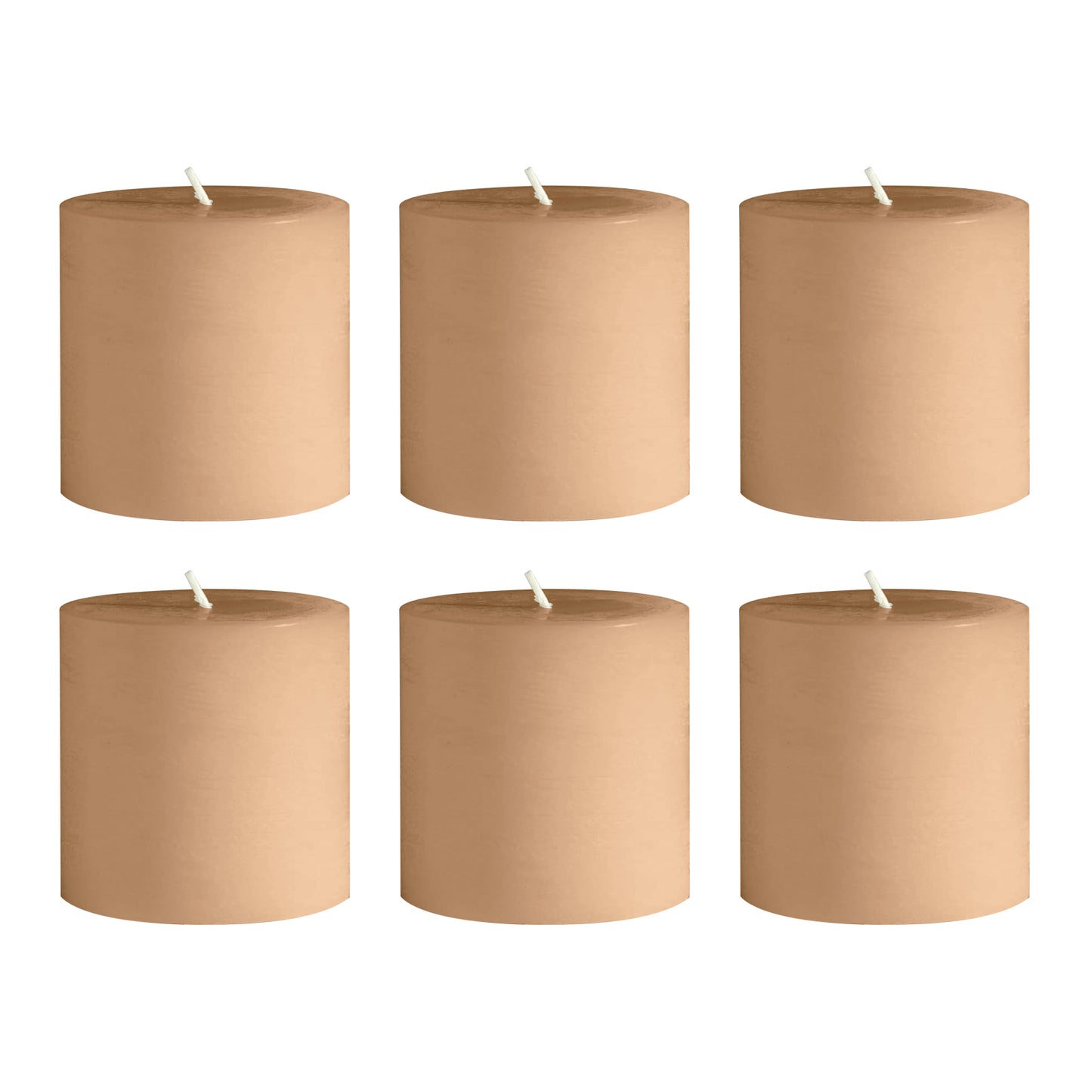 6-Pack Unscented Dripless Pillar Candles – 3"x3" Beige Paraffin Wax with Smokeless Cotton Wicks, Clean & Long-Lasting 30-Hour Burn