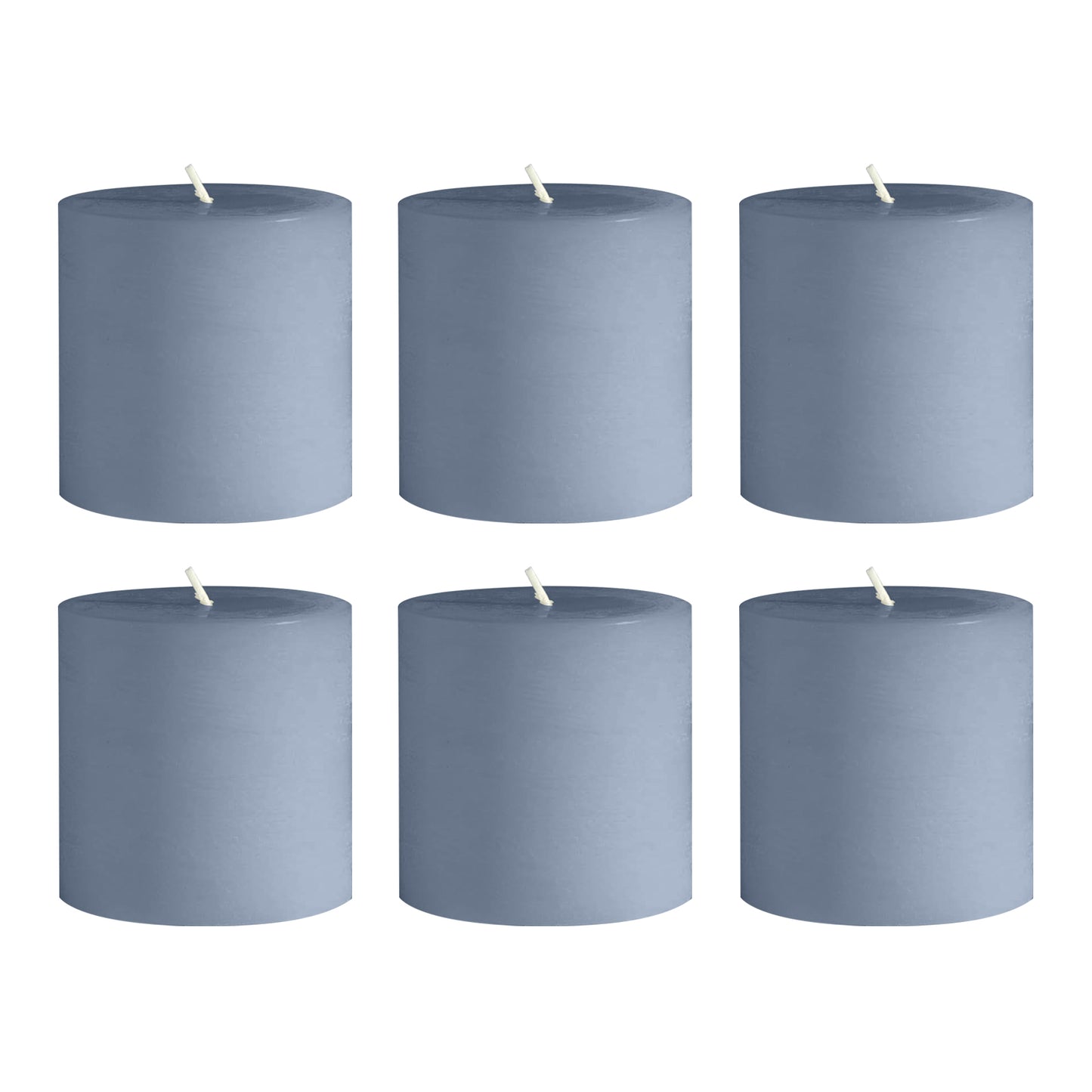 6-Pack Unscented Dripless Pillar Candles – 3"x3" Dusty Blue Paraffin Wax with Smokeless Cotton Wicks, Clean & Long-Lasting 30-Hour Burn