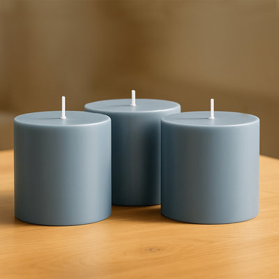 Unscented Dripless Dusty Blue Pillar Candles