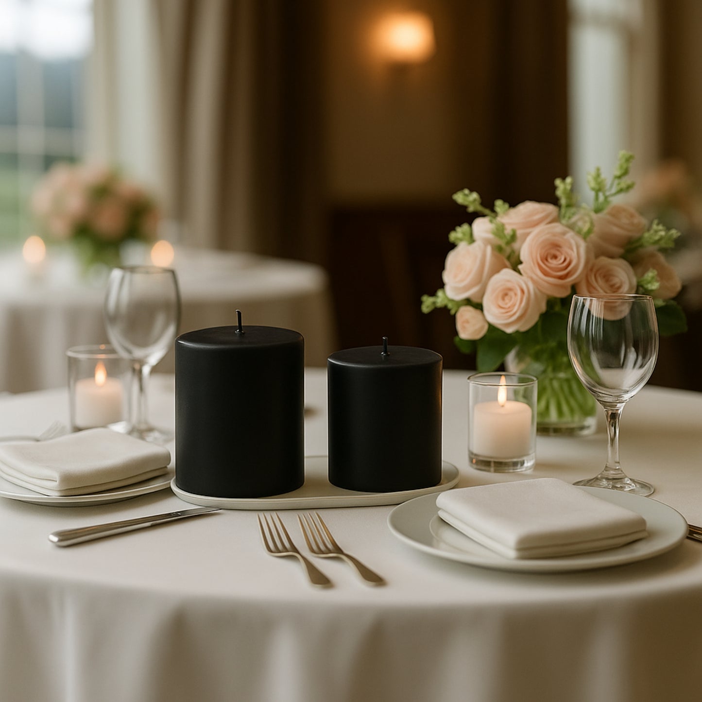 6-Pack Unscented Dripless Pillar Candles – 3"x3" Black Paraffin Wax with Smokeless Cotton Wicks, Clean & Long-Lasting 30-Hour Burn