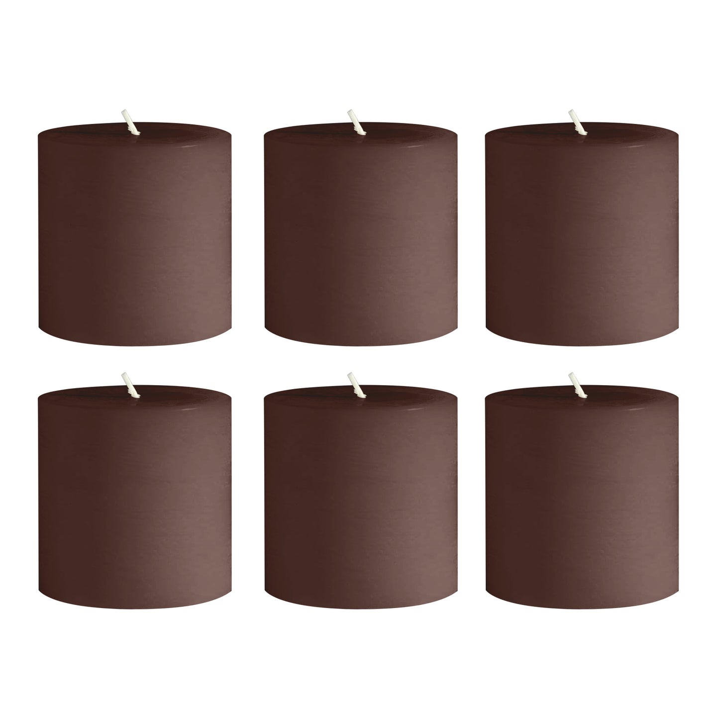 6-Pack Unscented Dripless Pillar Candles – 3"x3" Cinnamon Brown Paraffin Wax with Smokeless Cotton Wicks, Clean & Long-Lasting 30-Hour Burn