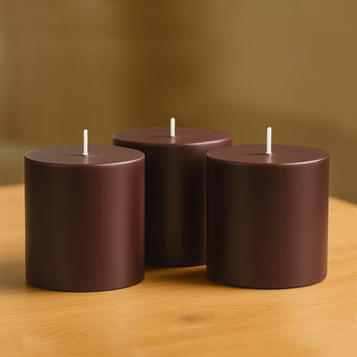 Unscented Dripless Cinnamon Brown Pillar Candles
