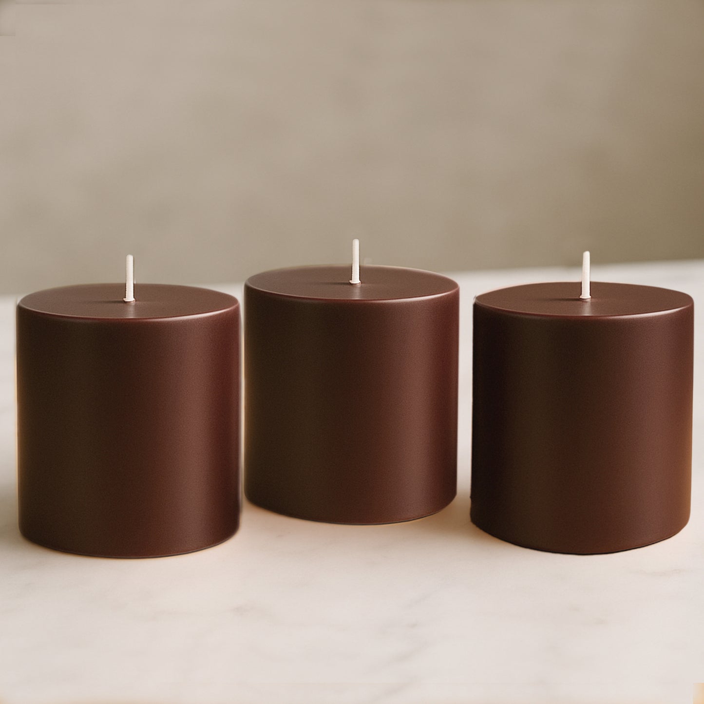 6-Pack Unscented Dripless Pillar Candles – 3"x3" Cinnamon Brown Paraffin Wax with Smokeless Cotton Wicks, Clean & Long-Lasting 30-Hour Burn