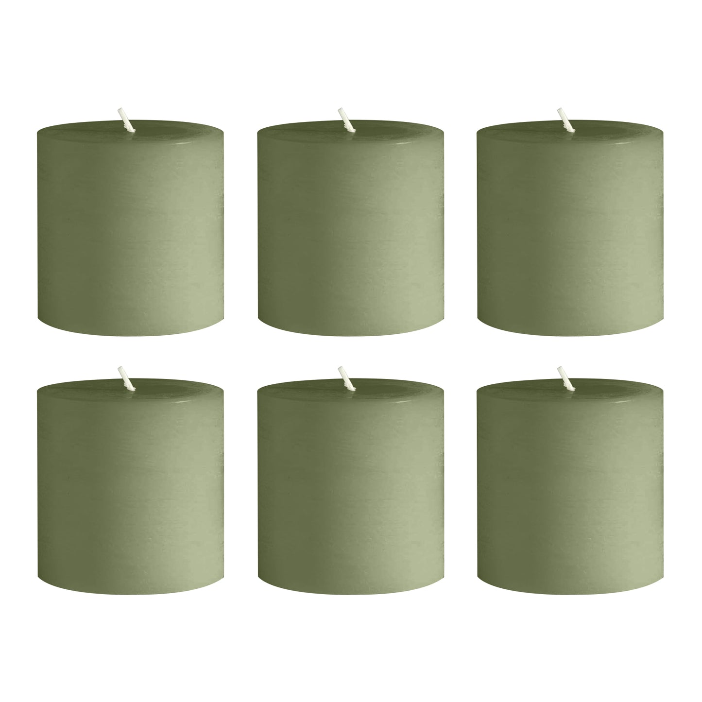 6-Pack Unscented Dripless Pillar Candles – 3"x3" Dusty Sage Green Paraffin Wax with Smokeless Cotton Wicks, Clean & Long-Lasting 30-Hour Burn