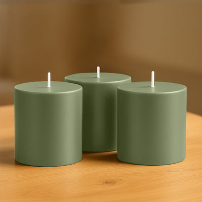 Unscented Dripless Dusty Sage Green Pillar Candles