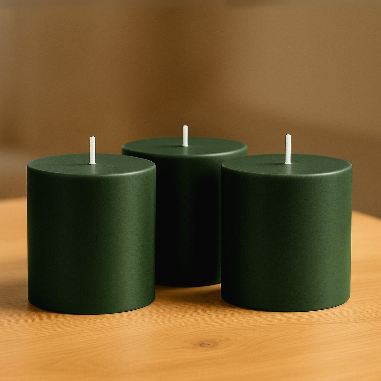 6-Pack Unscented Dripless Pillar Candles – 3"x3" Hunter Emerald Green Paraffin Wax with Smokeless Cotton Wicks, Clean & Long-Lasting 30-Hour Burn