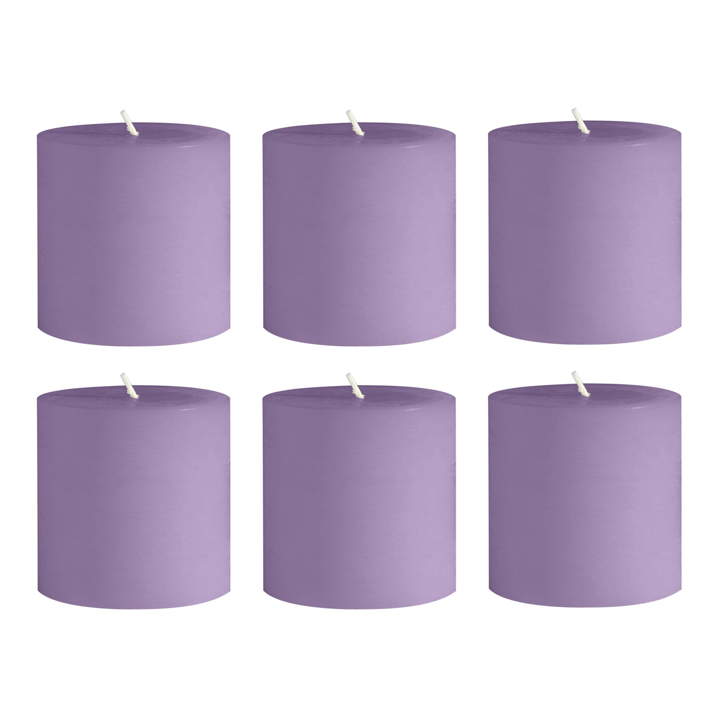 6-Pack Unscented Dripless Pillar Candles – 3"x3" Lavender Lilac Paraffin Wax with Smokeless Cotton Wicks, Clean & Long-Lasting 30-Hour Burn