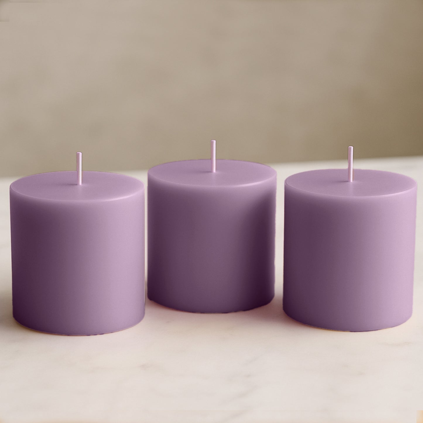 6-Pack Unscented Dripless Pillar Candles – 3"x3" Lavender Lilac Paraffin Wax with Smokeless Cotton Wicks, Clean & Long-Lasting 30-Hour Burn