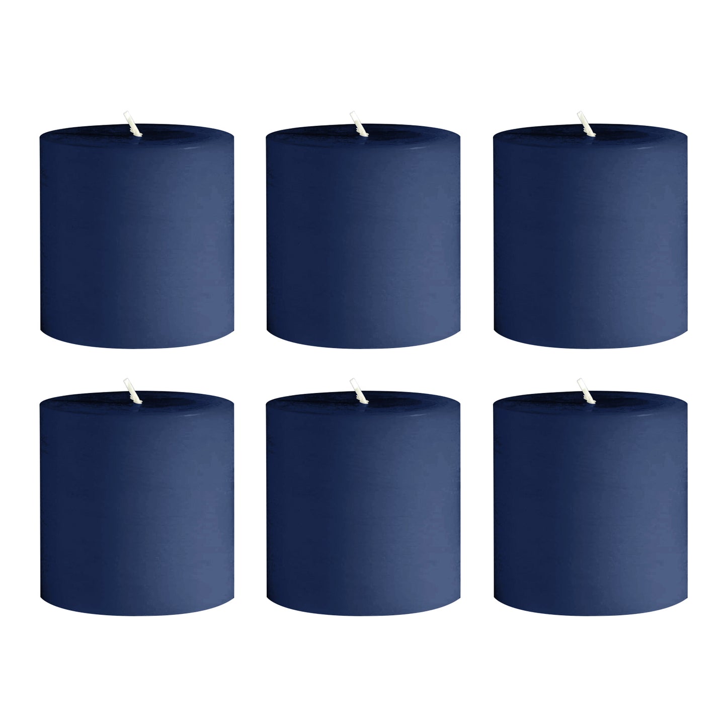 6-Pack Unscented Dripless Pillar Candles – 3"x3" Navy Blue Paraffin Wax with Smokeless Cotton Wicks, Clean & Long-Lasting 30-Hour Burn