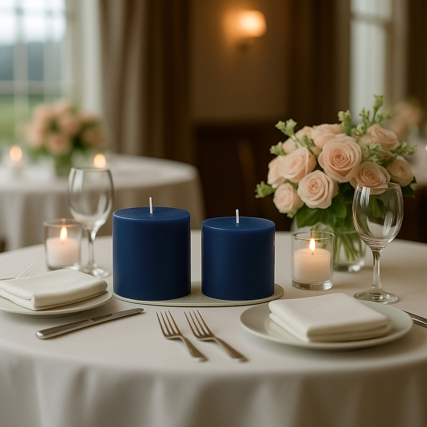 6-Pack Unscented Dripless Pillar Candles – 3"x3" Navy Blue Paraffin Wax with Smokeless Cotton Wicks, Clean & Long-Lasting 30-Hour Burn