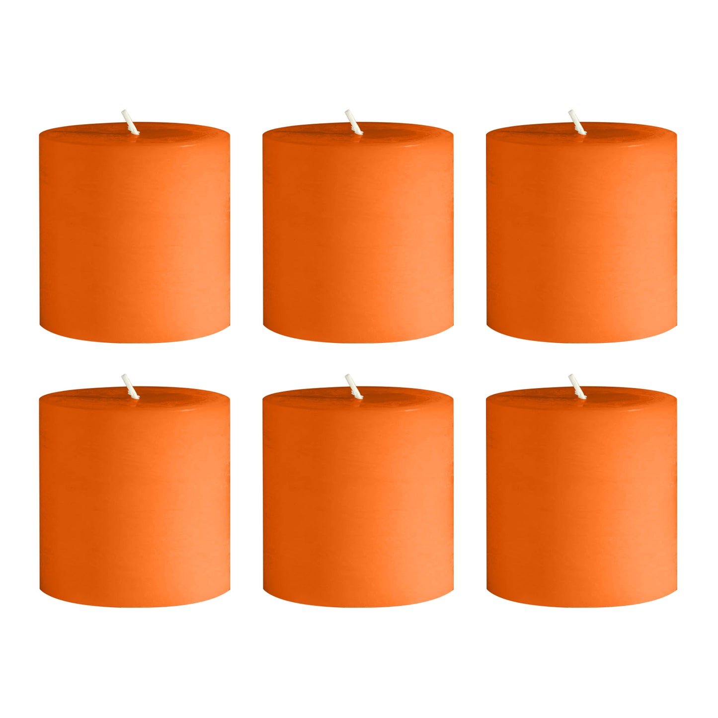 6-Pack Unscented Dripless Pillar Candles – 3"x3" Orange Paraffin Wax with Smokeless Cotton Wicks, Clean & Long-Lasting 30-Hour Burn
