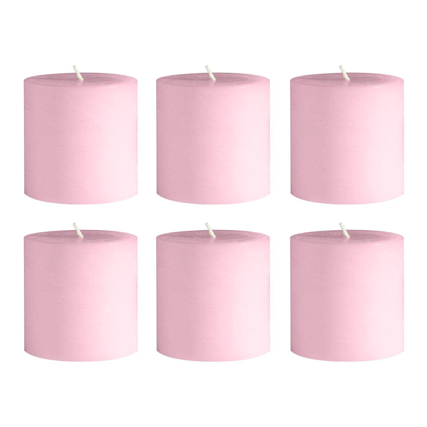 6-Pack Unscented Dripless Pillar Candles – 3"x3" Pink Paraffin Wax with Smokeless Cotton Wicks, Clean & Long-Lasting 30-Hour Burn