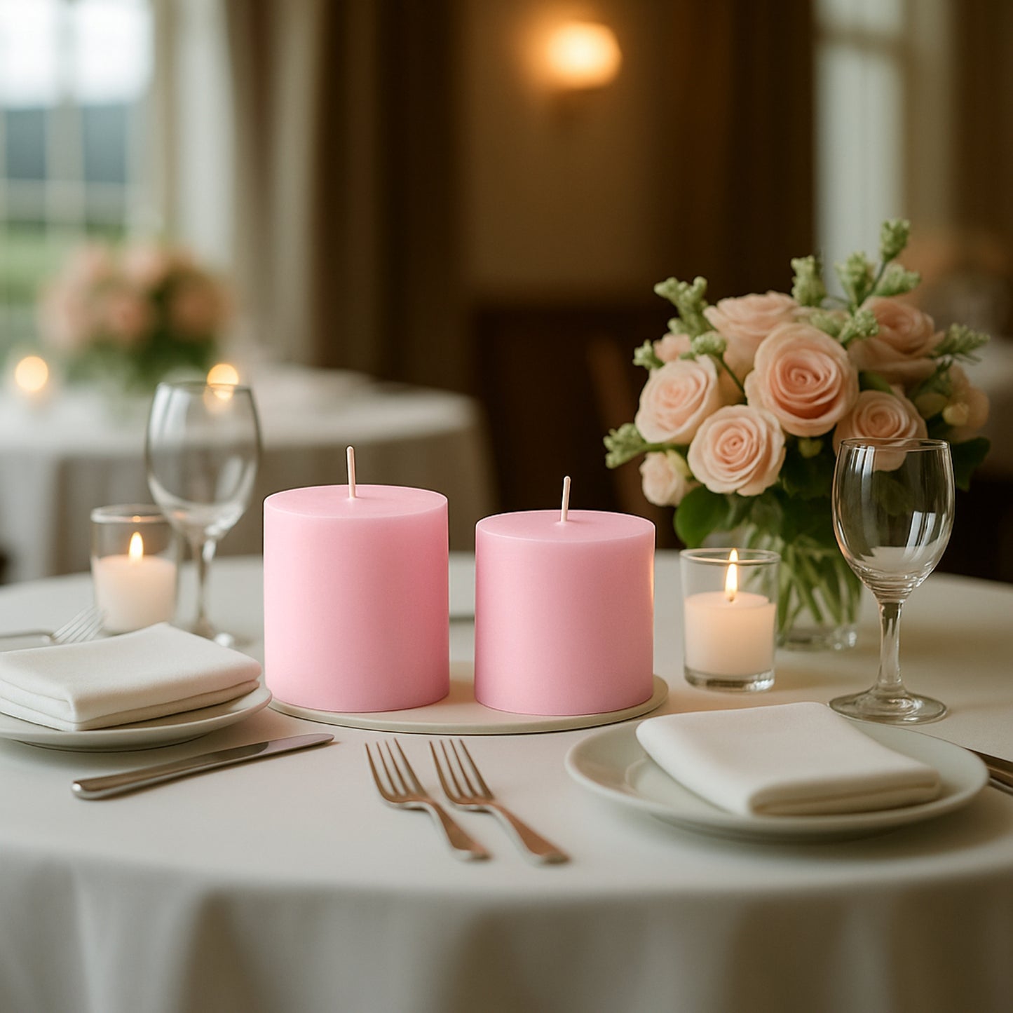 6-Pack Unscented Dripless Pillar Candles – 3"x3" Pink Paraffin Wax with Smokeless Cotton Wicks, Clean & Long-Lasting 30-Hour Burn