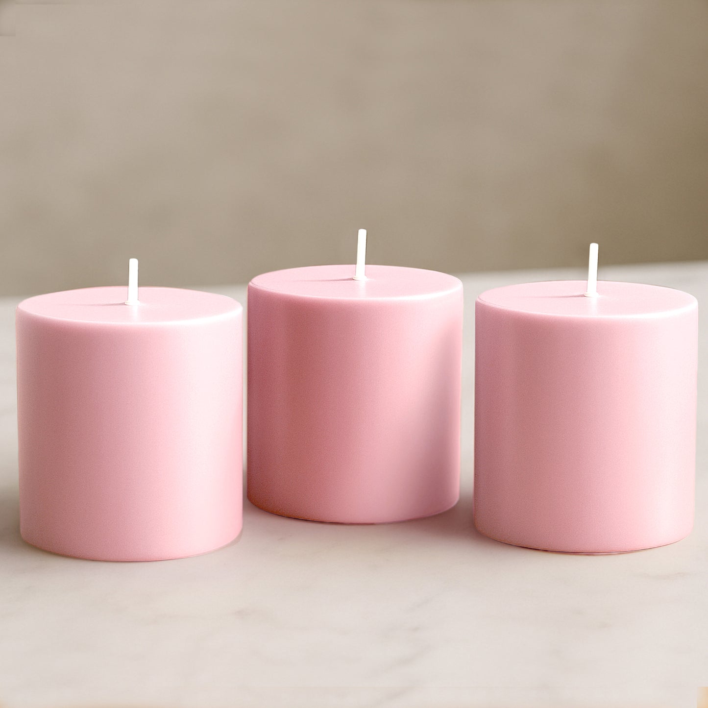 6-Pack Unscented Dripless Pillar Candles – 3"x3" Pink Paraffin Wax with Smokeless Cotton Wicks, Clean & Long-Lasting 30-Hour Burn