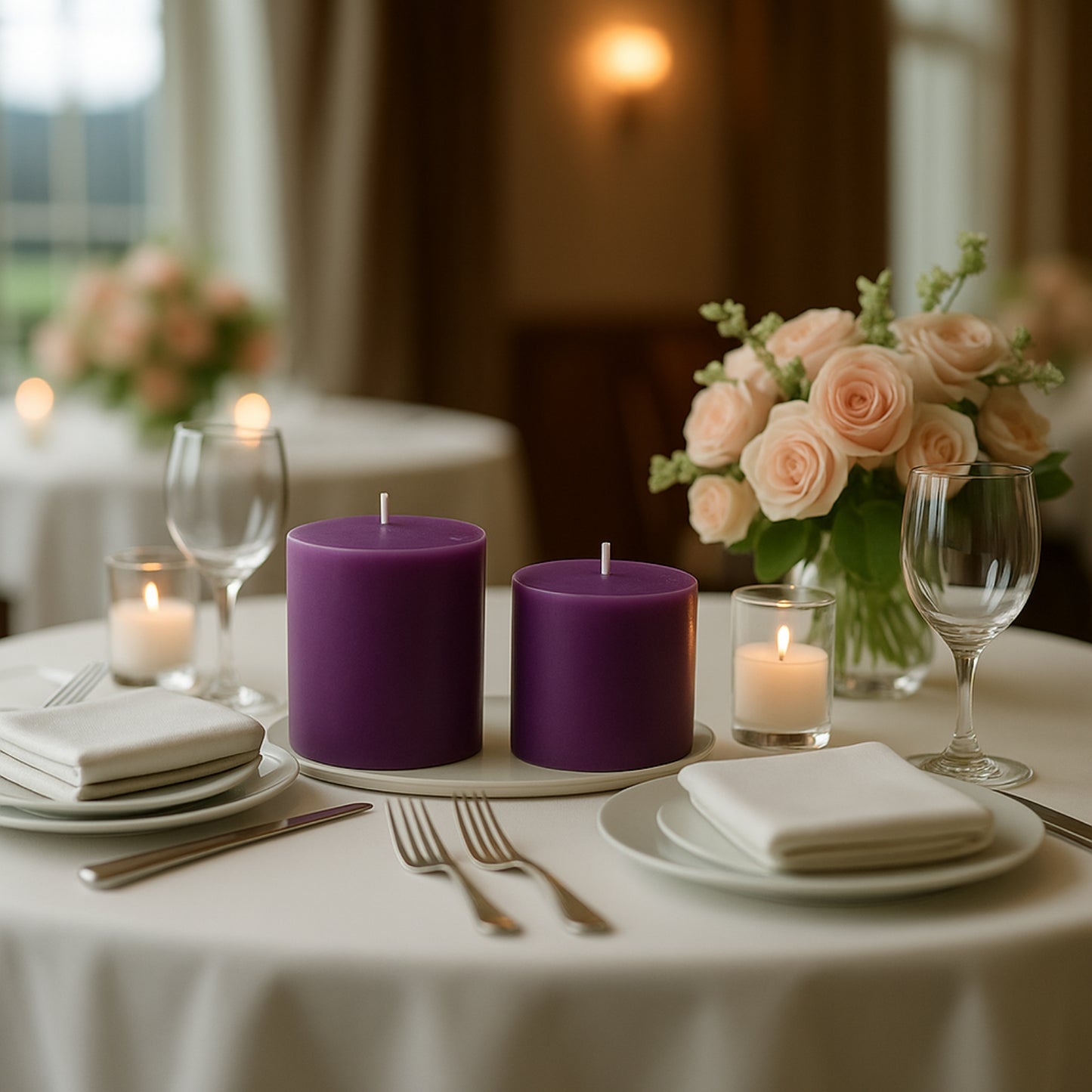 6-Pack Unscented Dripless Pillar Candles – 3"x3" Purple Paraffin Wax with Smokeless Cotton Wicks, Clean & Long-Lasting 30-Hour Burn