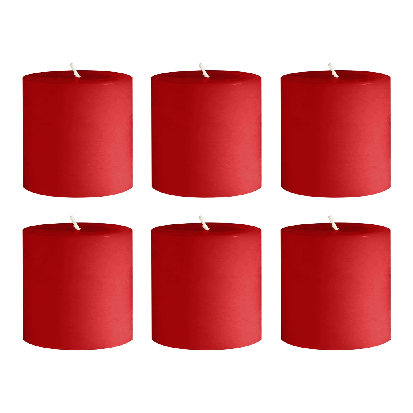 6-Pack Unscented Dripless Pillar Candles – 3"x3" Red Paraffin Wax with Smokeless Cotton Wicks, Clean & Long-Lasting 30-Hour Burn