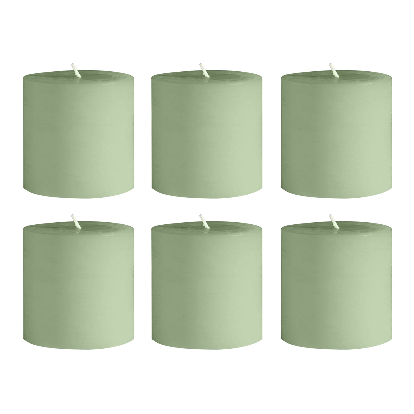 6-Pack Unscented Dripless Pillar Candles – 3"x3" Sage Green Paraffin Wax with Smokeless Cotton Wicks, Clean & Long-Lasting 30-Hour Burn