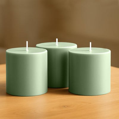 Unscented Dripless Sage Green Pillar Candles
