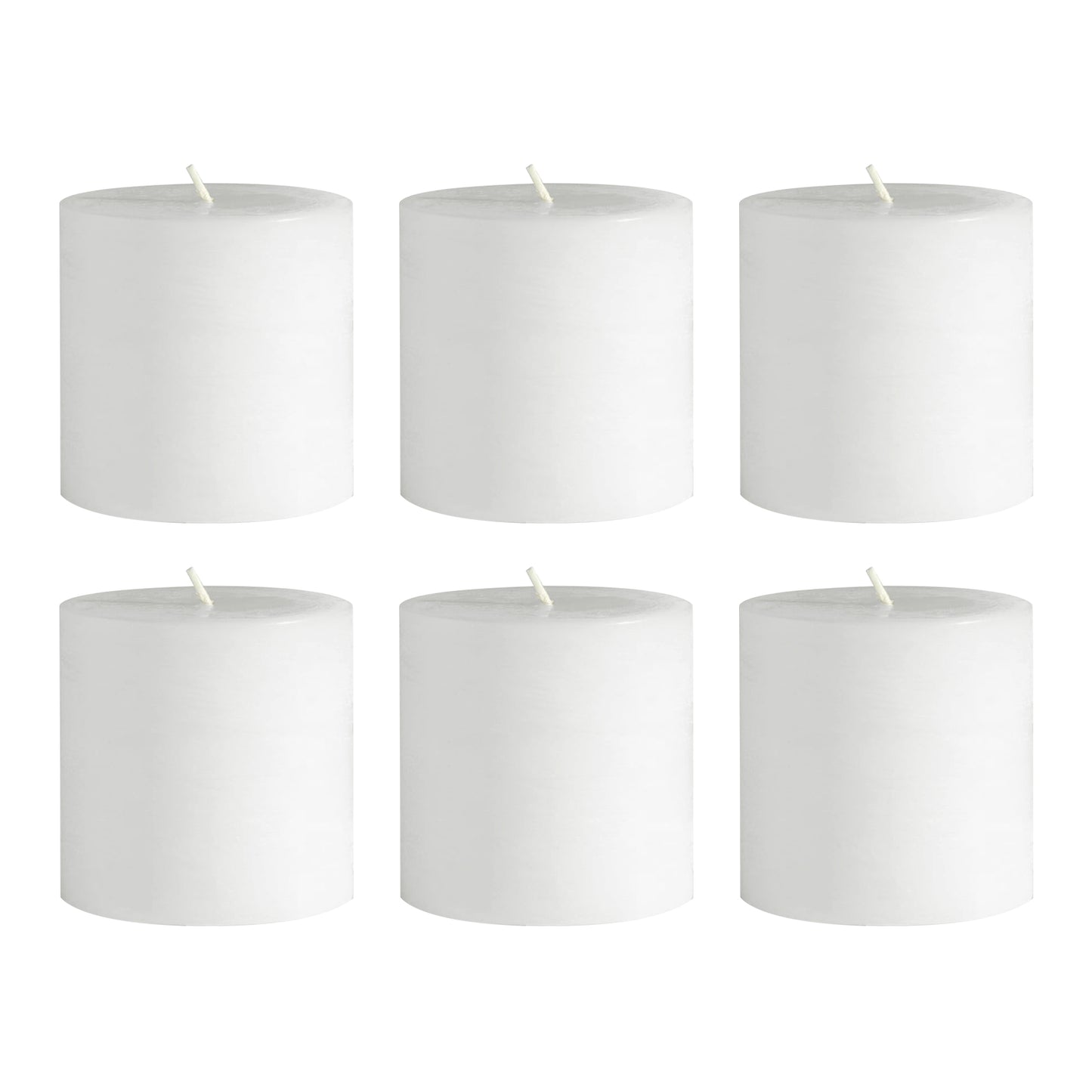 6-Pack Unscented Dripless Pillar Candles – 3"x3" White Paraffin Wax with Smokeless Cotton Wicks, Clean & Long-Lasting 30-Hour Burn