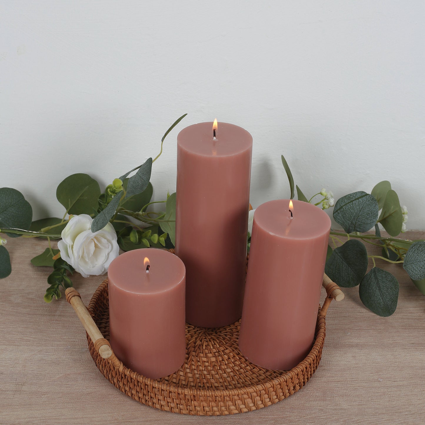 12-Pack 3"x4" Unscented Dripless Pillar Candles – Dusty Rose Long-Burning Wax Candles with Cotton Wicks for Home, Weddings & Event Decor