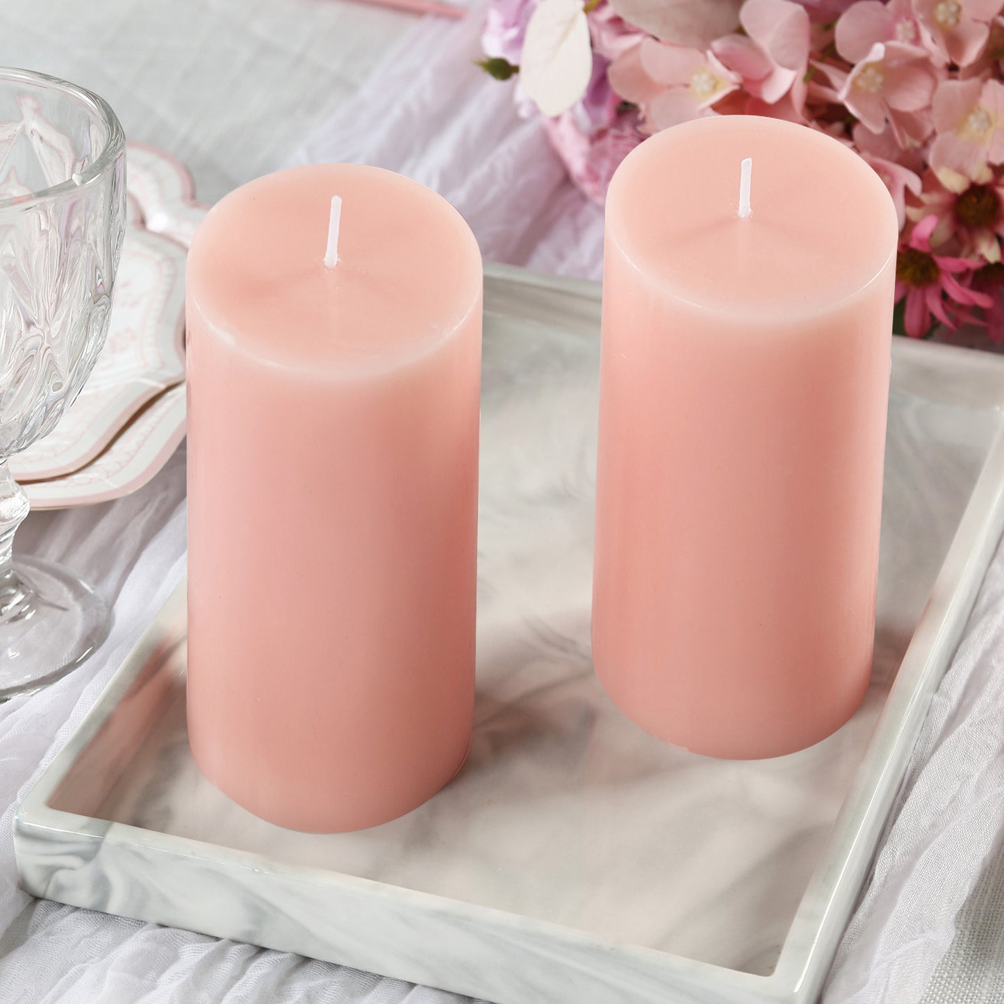 12-Pack 3"x6" Unscented Dripless Pillar Candles – Blush Long-Burning Paraffin Wax with Cotton Wicks