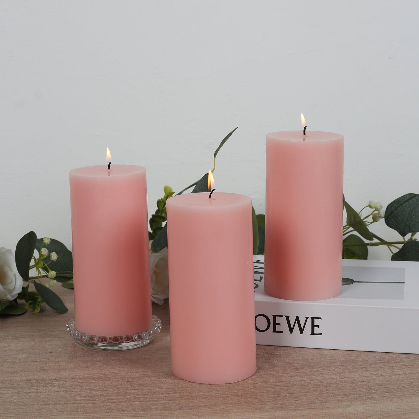 6-Pack Unscented Dripless Pillar Candles – 3"x6" Blush Paraffin Wax with Smokeless Cotton Wicks, Clean & Long-Lasting 60-Hour Burn