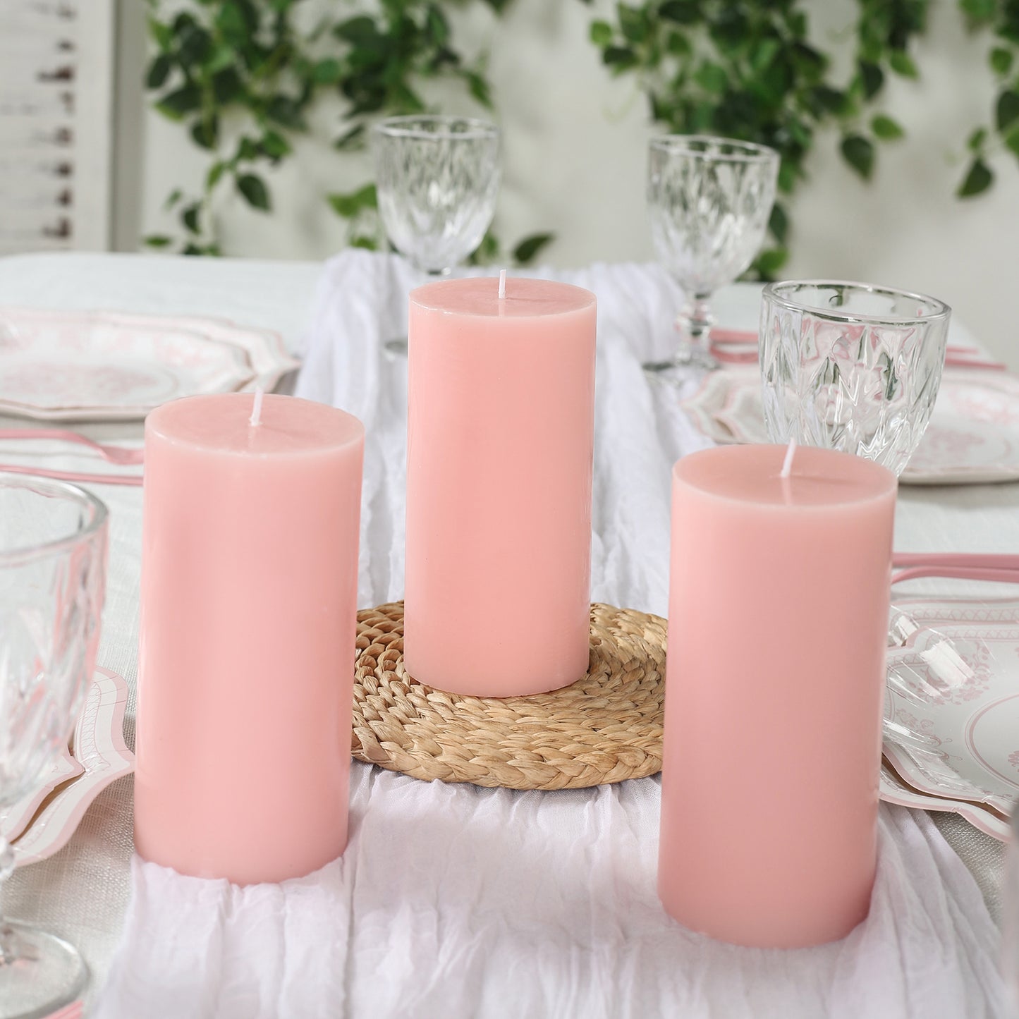 6-Pack Unscented Dripless Pillar Candles – 3"x6" Blush Paraffin Wax with Smokeless Cotton Wicks, Clean & Long-Lasting 60-Hour Burn