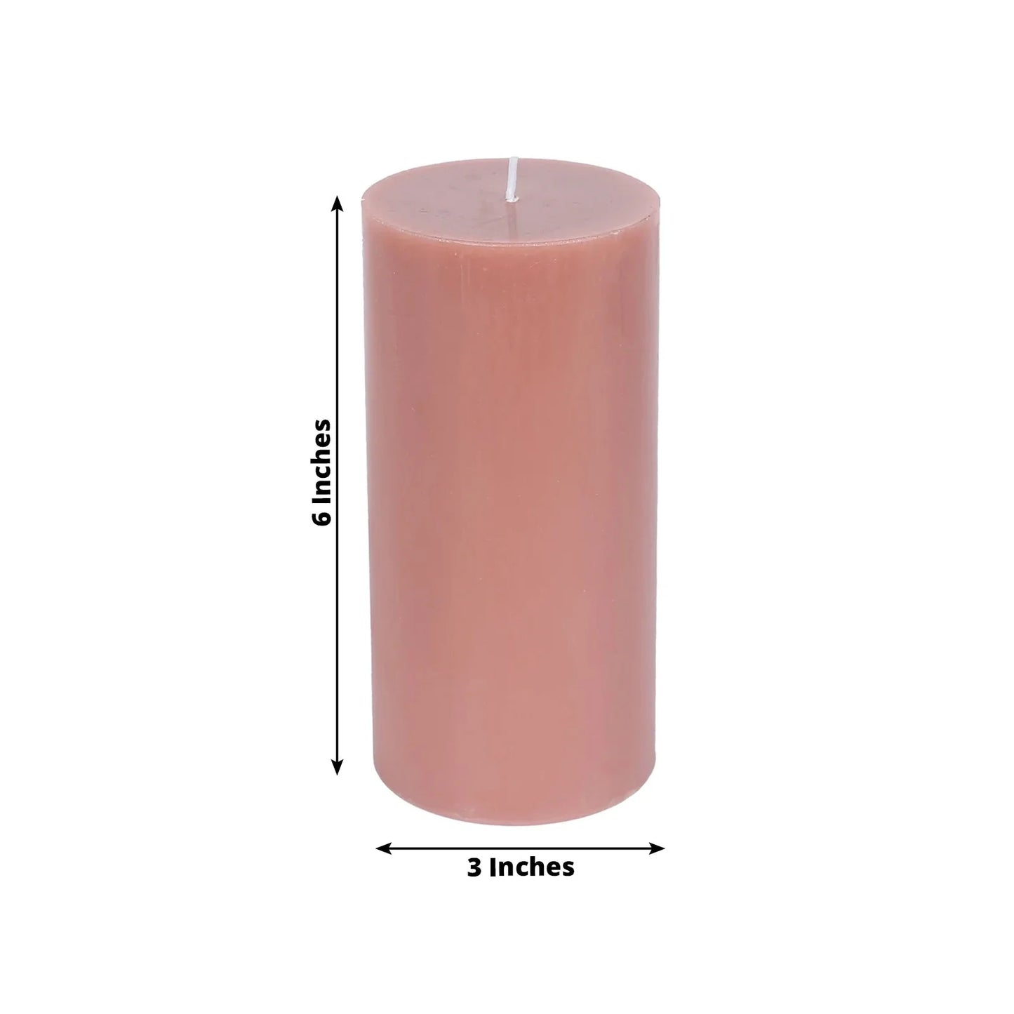 12-Pack 3"x6" Unscented Dripless Pillar Candles – Dusty Rose Long-Burning Paraffin Wax with Cotton Wicks