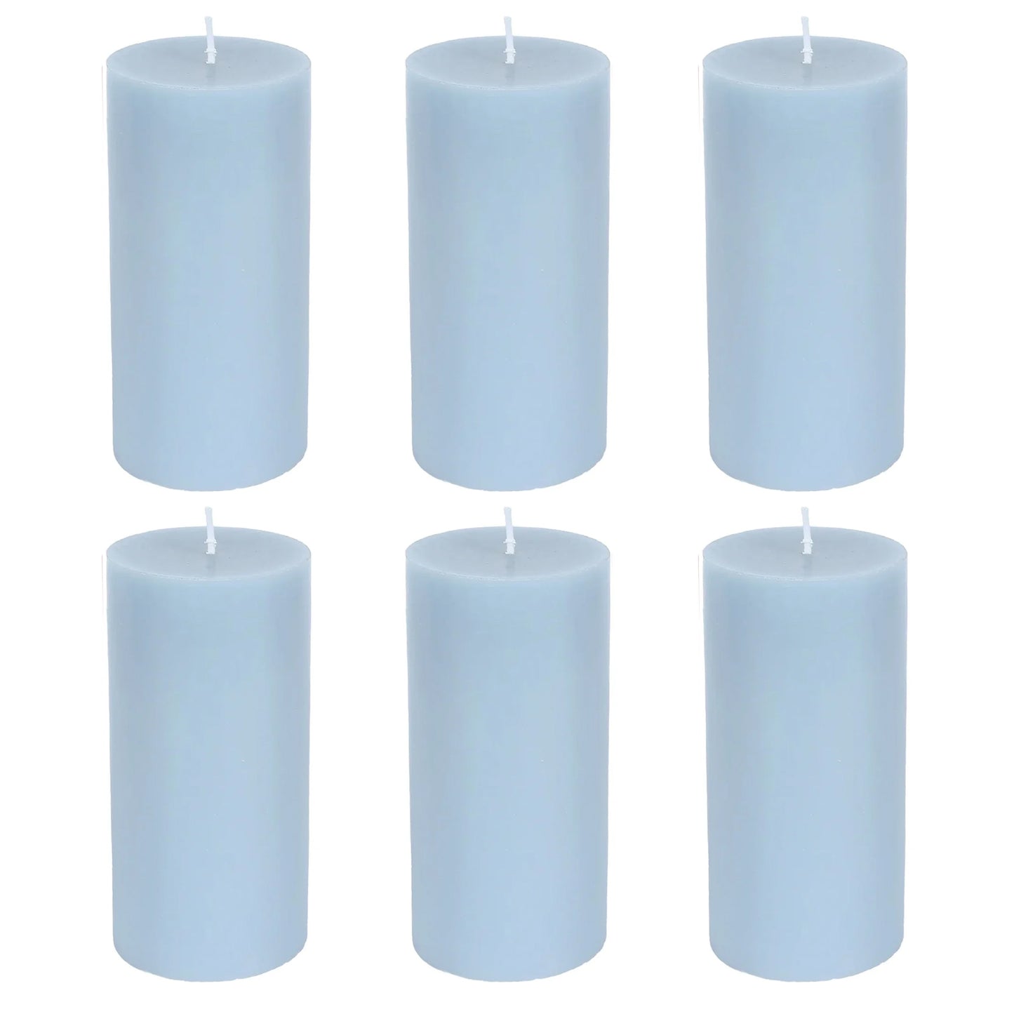 6-Pack Unscented Dripless Pillar Candles – 3"x6" Dusty Blue Paraffin Wax with Smokeless Cotton Wicks, Clean & Long-Lasting 60-Hour Burn