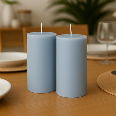 Dusty Blue 3x6 Pillar Candles &mdash; Unscented & Dripless