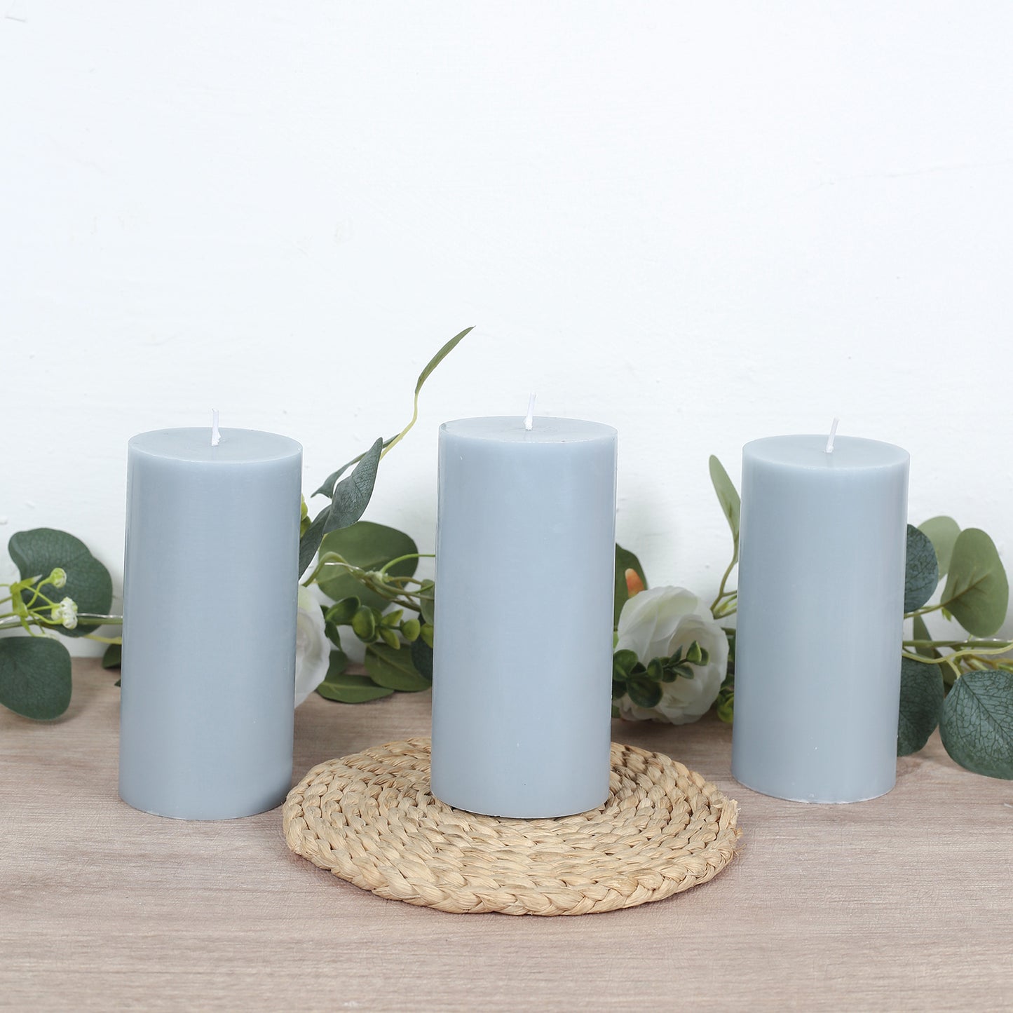 6-Pack Unscented Dripless Pillar Candles – 3"x6" Dusty Blue Paraffin Wax with Smokeless Cotton Wicks, Clean & Long-Lasting 60-Hour Burn