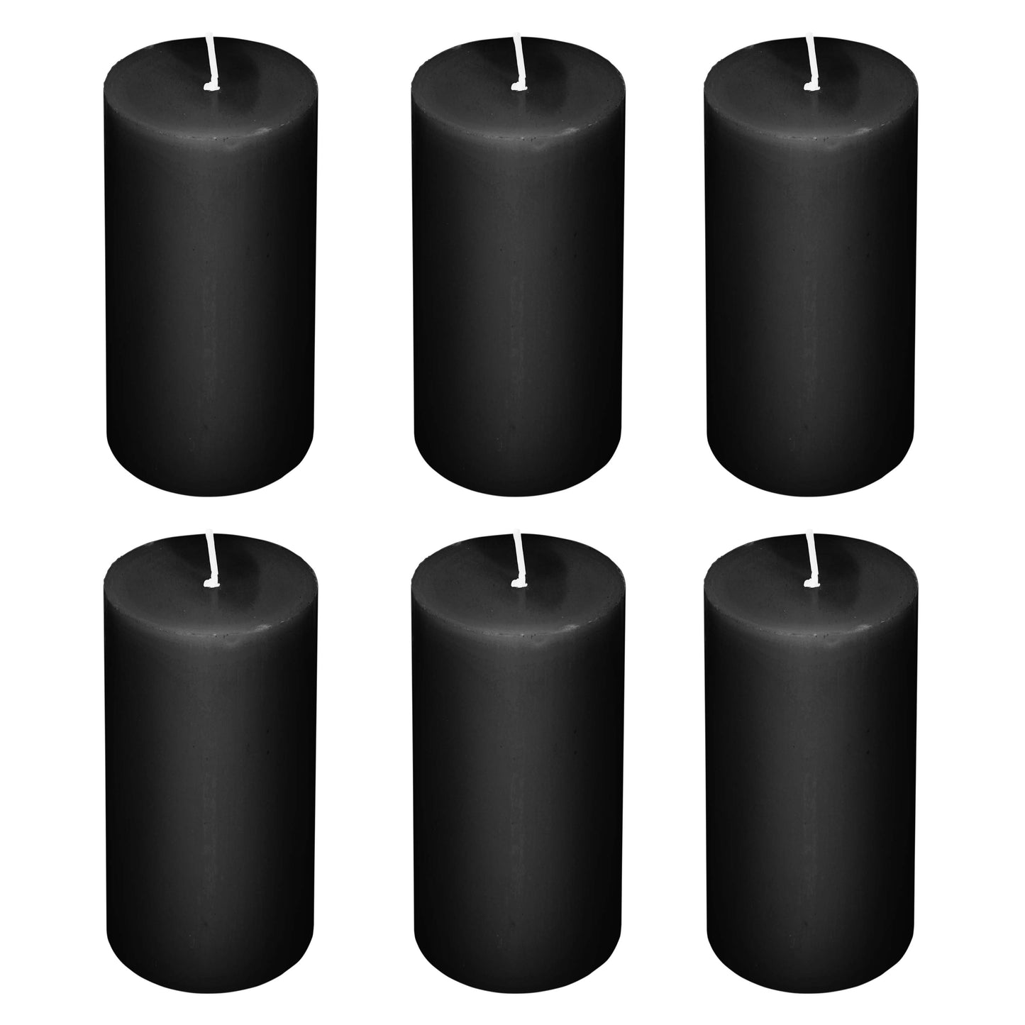 6-Pack Unscented Dripless Pillar Candles – 3"x6" Black Paraffin Wax with Smokeless Cotton Wicks, Clean & Long-Lasting 60-Hour Burn