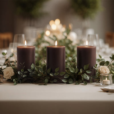 D&eacute;cor ideas using Cinnamon Brown pillar candles