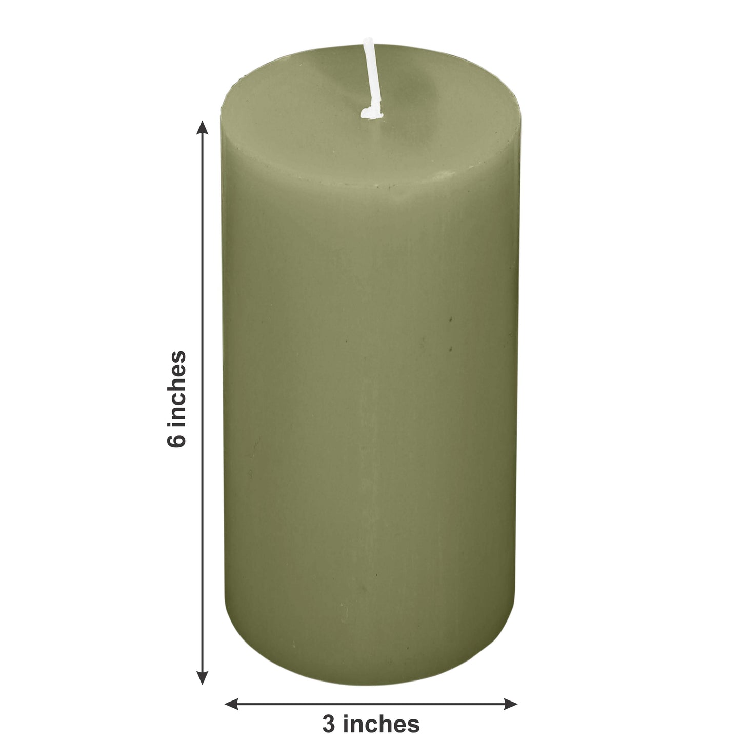 6-Pack Unscented Dripless Pillar Candles – 3"x6" Dusty Sage Green Paraffin Wax with Smokeless Cotton Wicks, Clean & Long-Lasting 60-Hour Burn