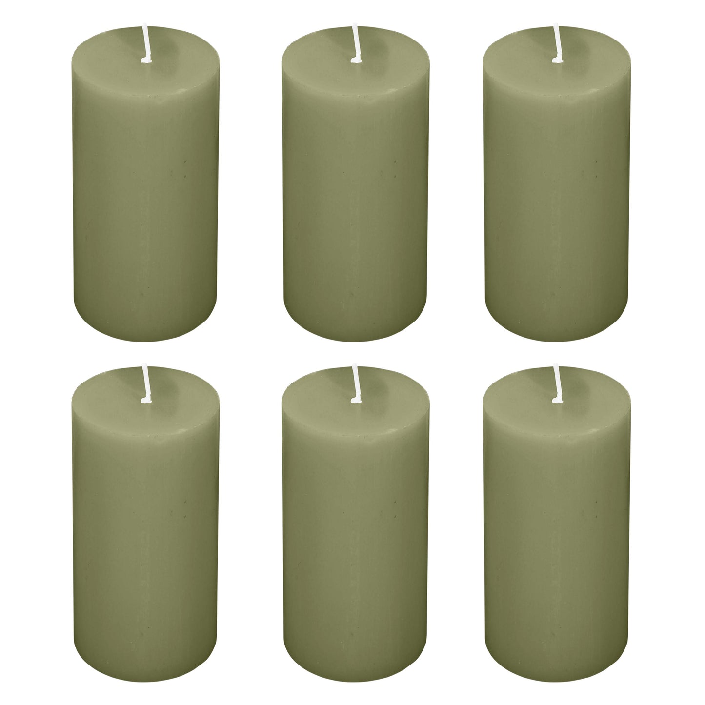 6-Pack Unscented Dripless Pillar Candles – 3"x6" Dusty Sage Green Paraffin Wax with Smokeless Cotton Wicks, Clean & Long-Lasting 60-Hour Burn