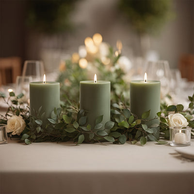 Décor ideas using Dusty Sage Green pillar candles