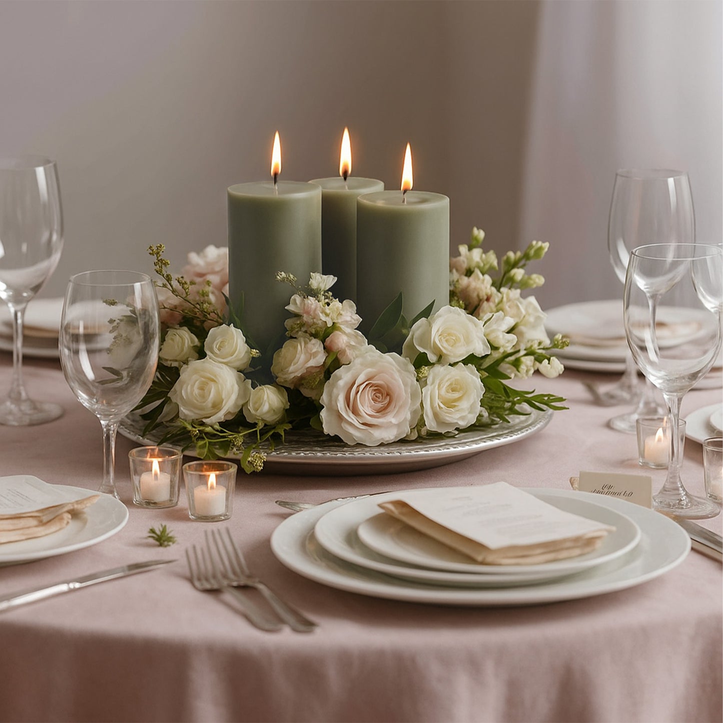 6-Pack Unscented Dripless Pillar Candles – 3"x6" Dusty Sage Green Paraffin Wax with Smokeless Cotton Wicks, Clean & Long-Lasting 60-Hour Burn