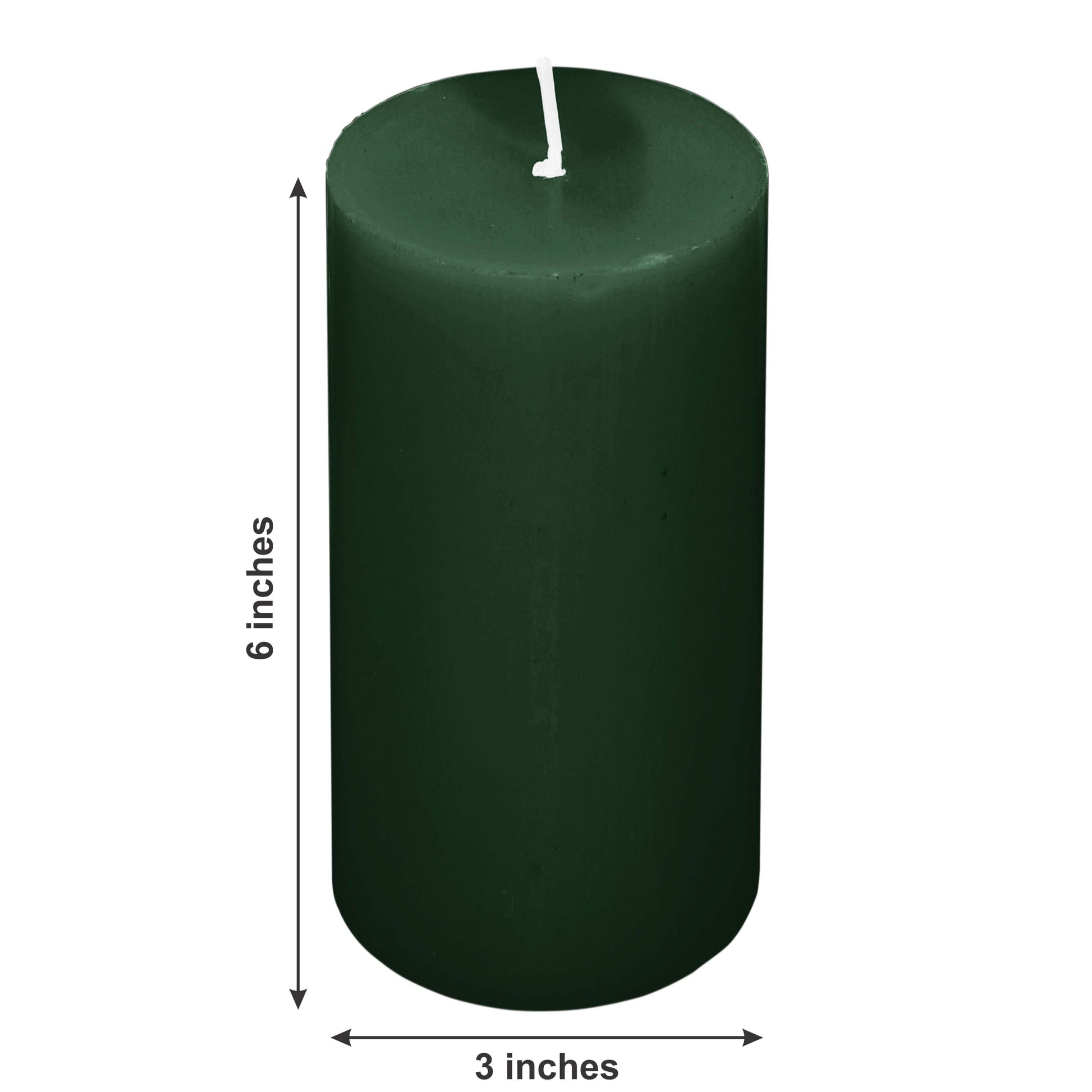 6-Pack unscented dripless pillar candles in hunter emerald green.