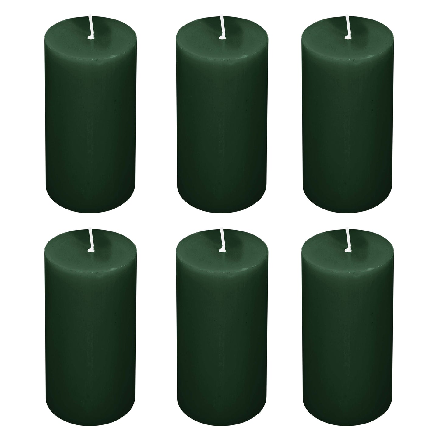 6-Pack Unscented Dripless Pillar Candles – Hunter Emerald Green