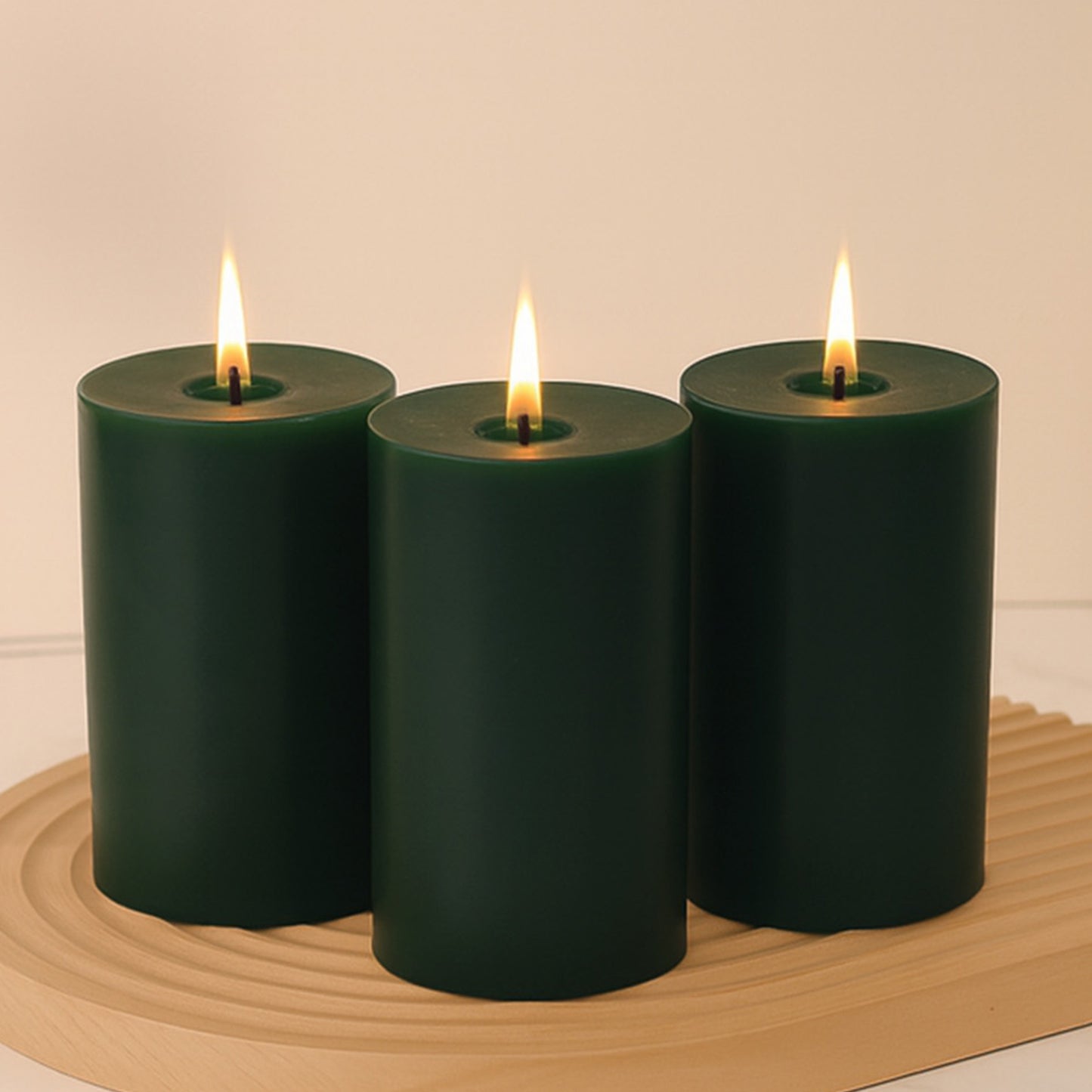 6-Pack Unscented Dripless Pillar Candles in Hunter Emerald Green